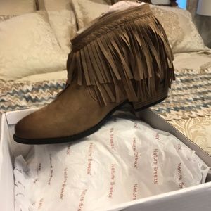 Brown fringe booties